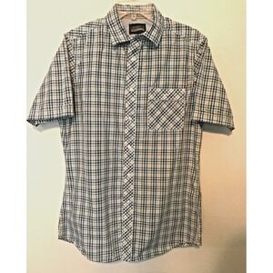 Cremieux Mens Shirt Size Medium Tan/Blue Plaid Premium Denim Collegecorp Preppy